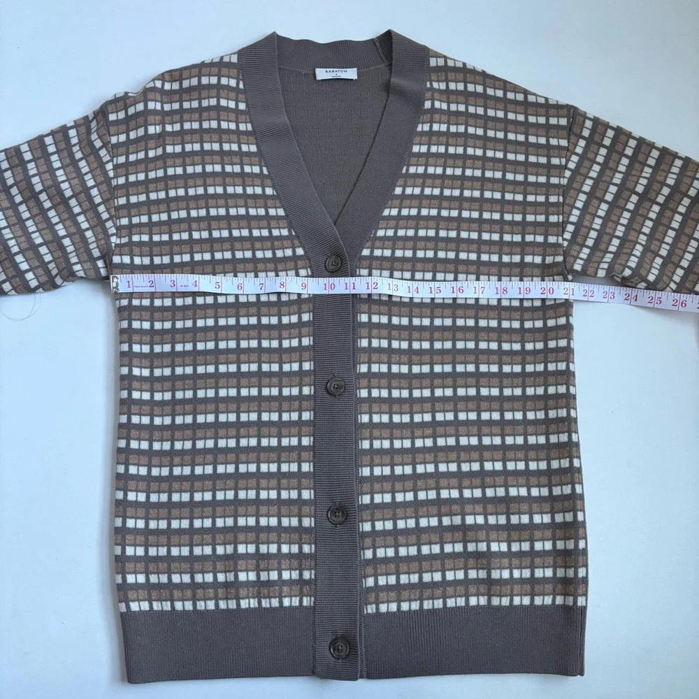 Aritzia Babaton Lacer Merino Wool Cardigan Sweater Brown White Checkered Small - Picture 14 of 17
